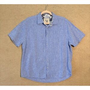 Report Collection Linen Blend‎ Shirt Mens Sz L Blue Short Sleeve Lightweight